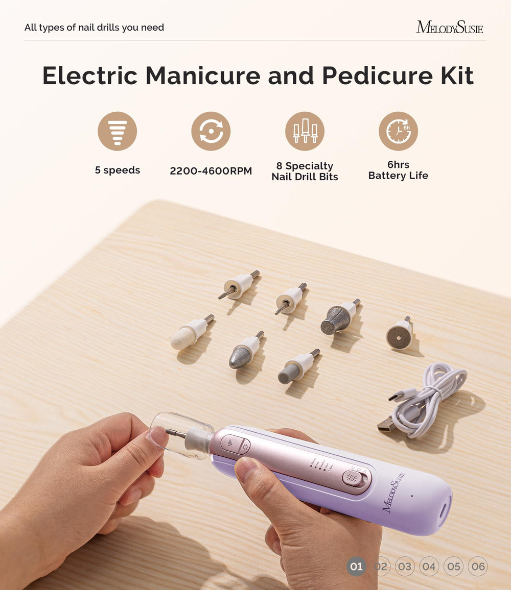 MelodySusie arranged eight drill bits demonstrating versatility for filing, grinding, polishing benefits