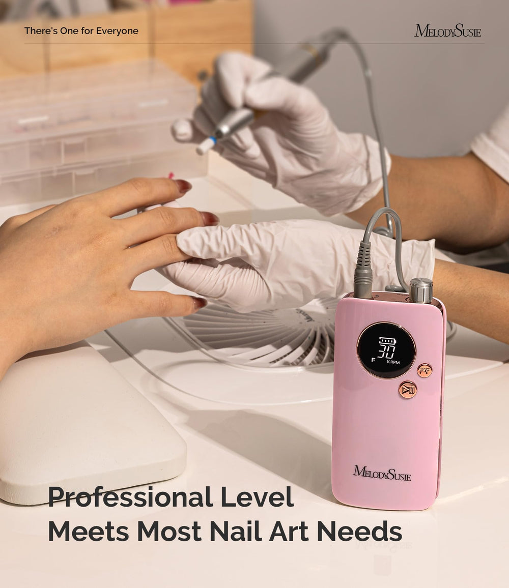 MelodySusie SC320F in use filing acrylic nails showing stable low-vibration performance