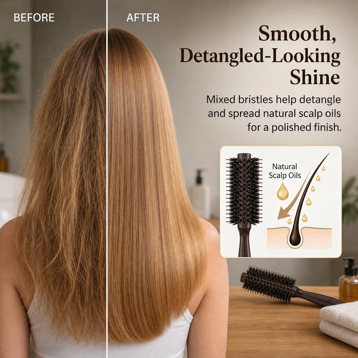 Melune brush held in hand to show scale and ease of use for at-home styling
