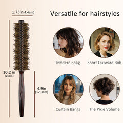 Melune close-up of boar and nylon bristle blend delivering shine and grip during styling