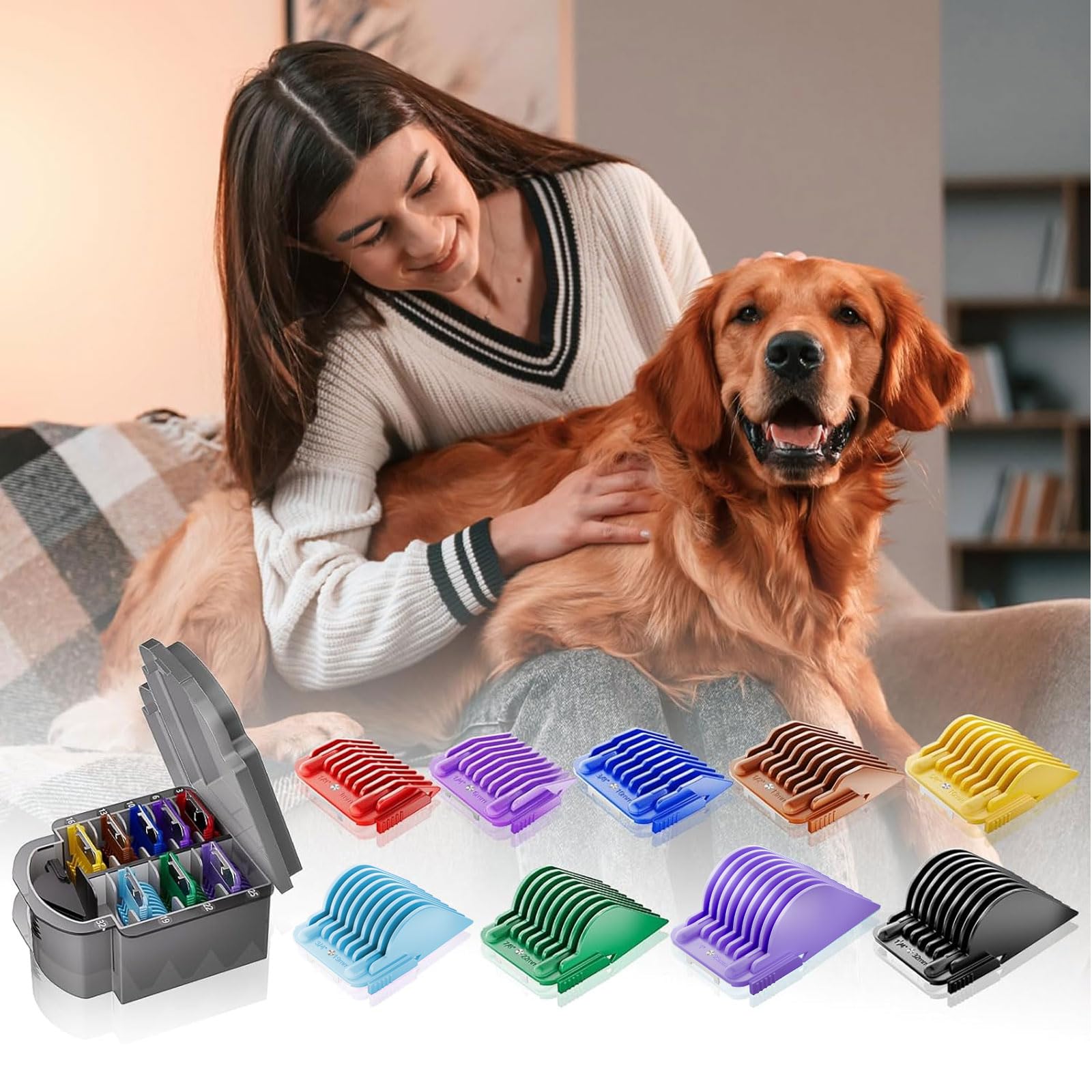 MEMIRY pet grooming scene using guards for even, professional-looking trims