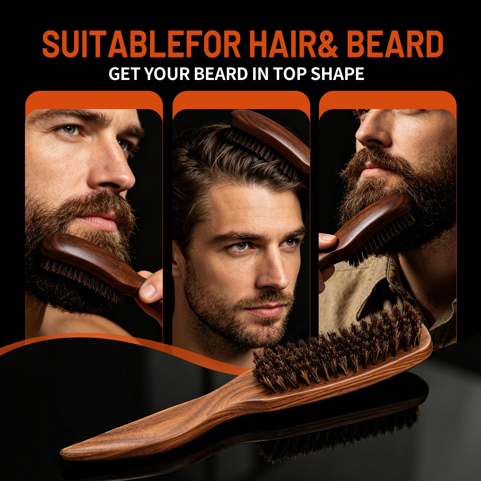 MenGate boar bristles close-up penetrating thick hair for detangling
