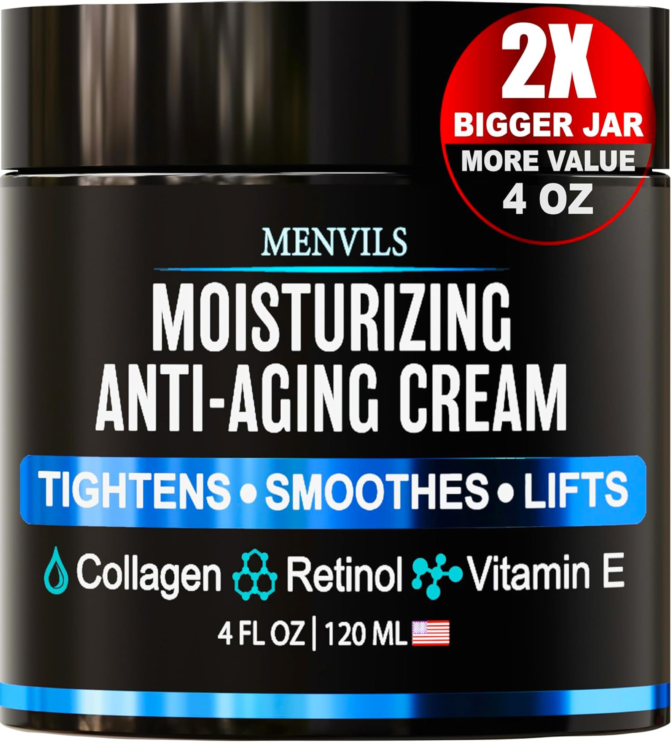 Menvils front packaging shows 4 oz jar and clear product benefits