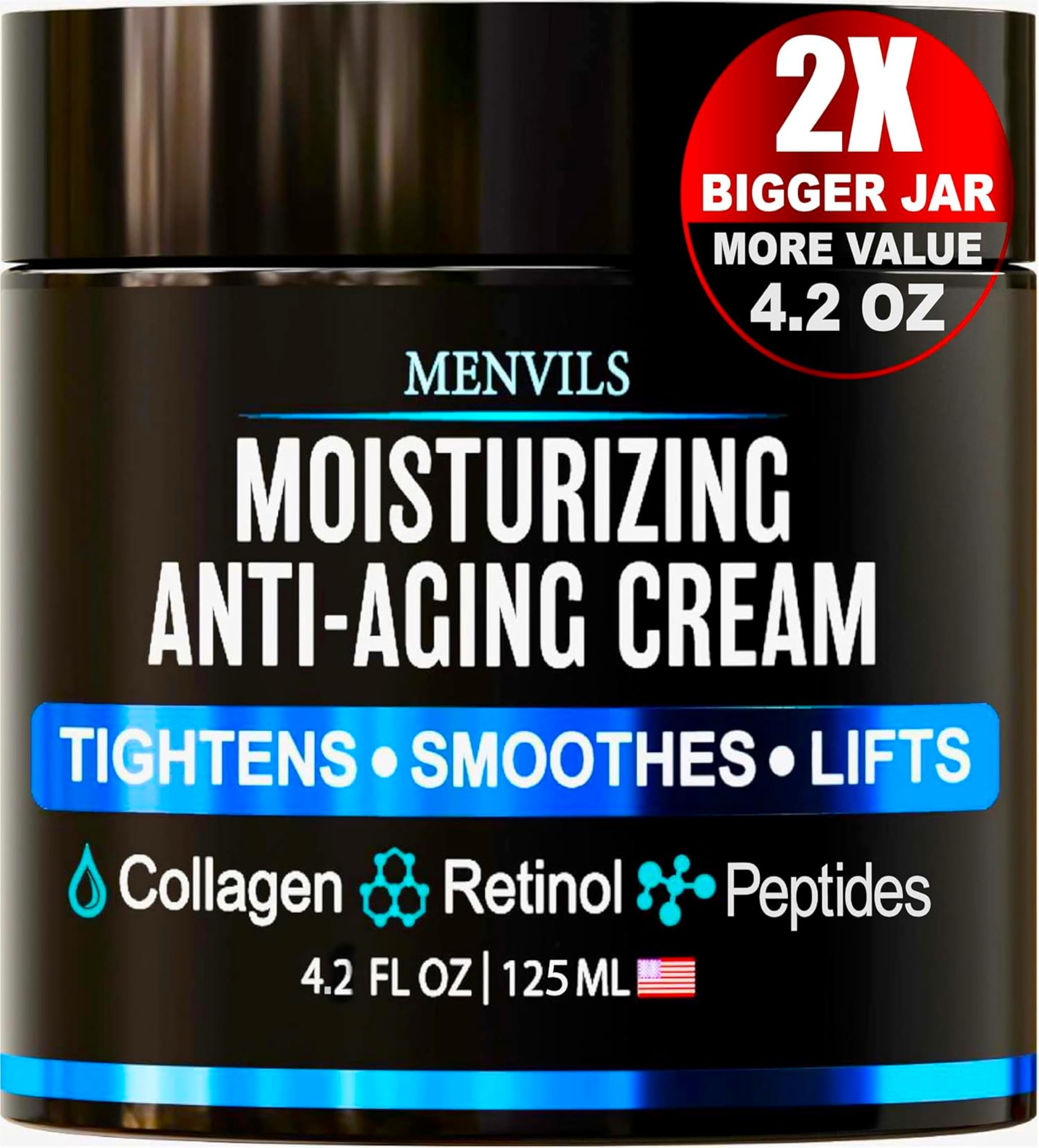Menvils front tube view showing product packaging and benefits