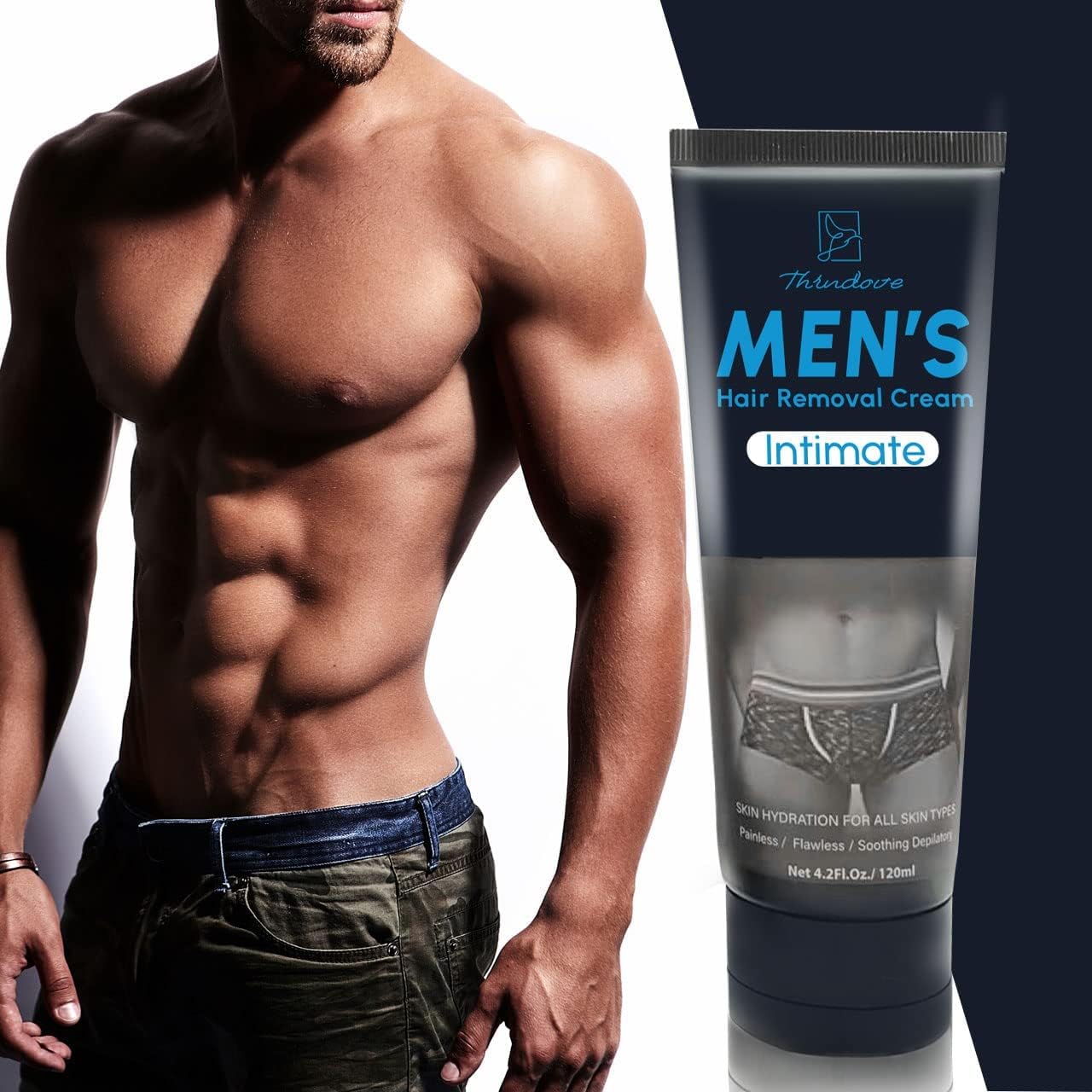 MEOLY tube in hand for size comparison showing travel-friendly manscaping convenience