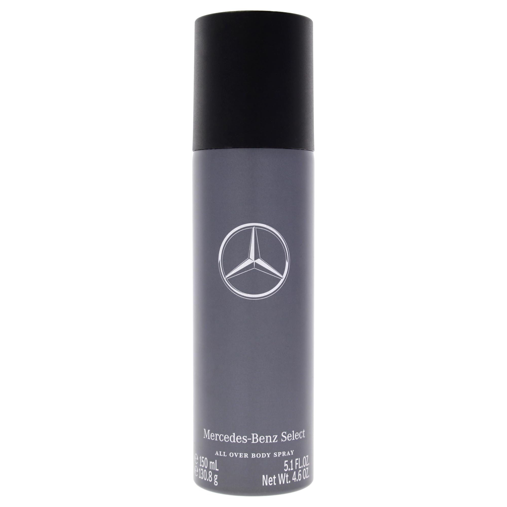 Mercedes Benz Select body spray front packaging showing sleek can and logo for premium freshness