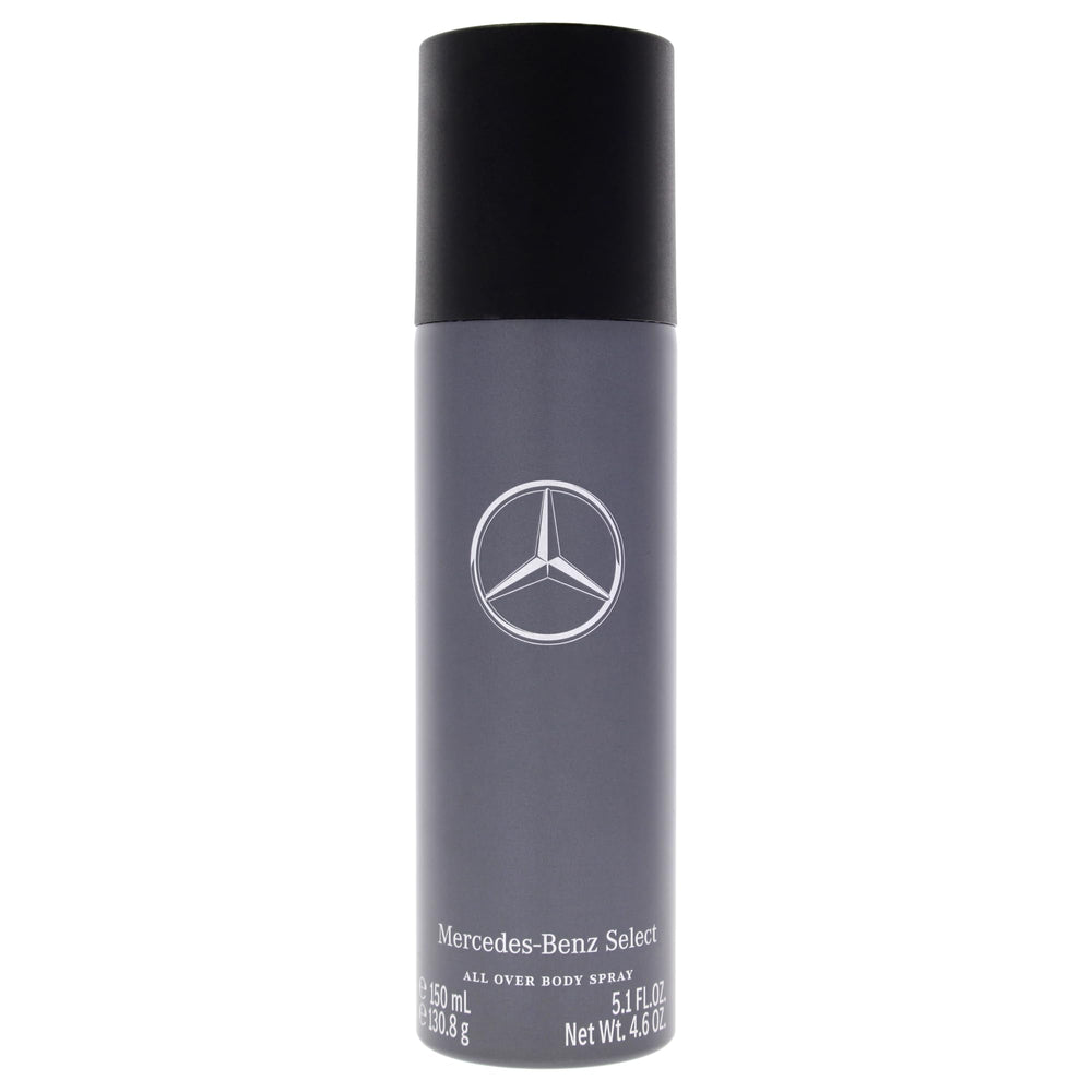 Mercedes Benz Select body spray front packaging showing sleek can and logo for premium freshness