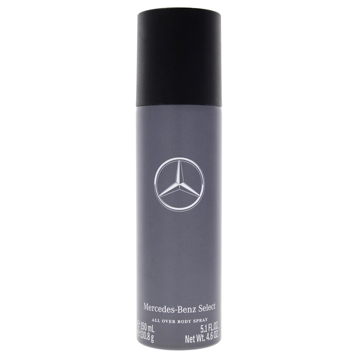 Mercedes Benz Select body spray front packaging showing sleek can and logo for premium freshness