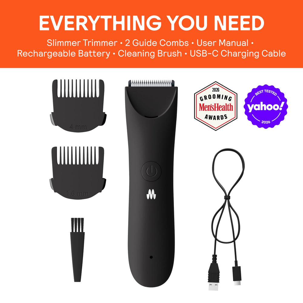 MERIDIAN trimmer with guards and USB‑C cable showing travel readiness