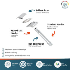 MERKUR knurled short handle close-up for secure grip benefit