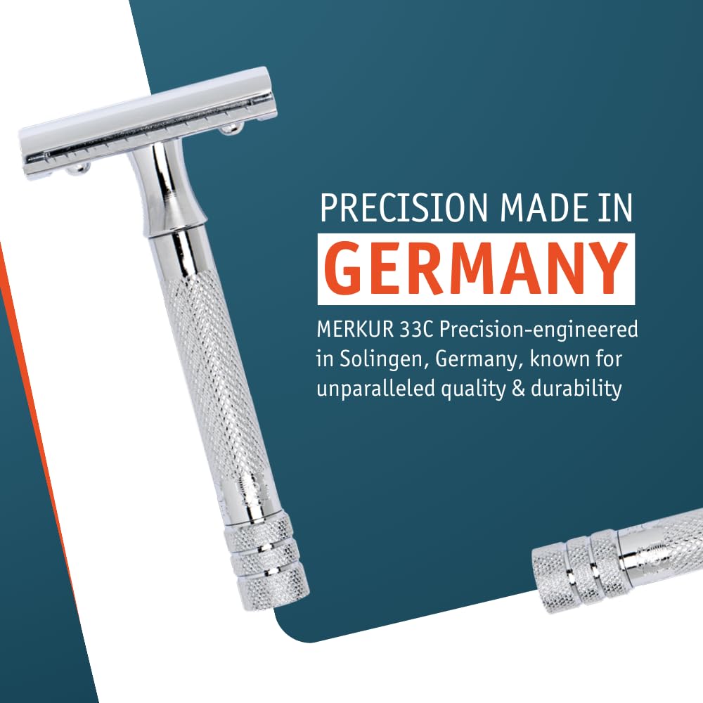 MERKUR three-piece disassembled view for easy cleaning and blade changes