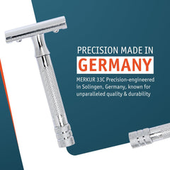 MERKUR three-piece disassembled view for easy cleaning and blade changes