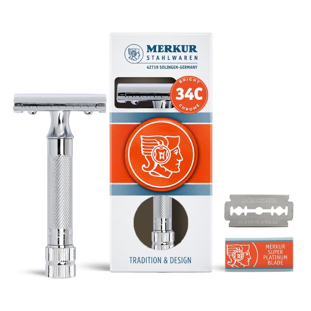 Merkur 34C front view showing razor profile and precise shave control