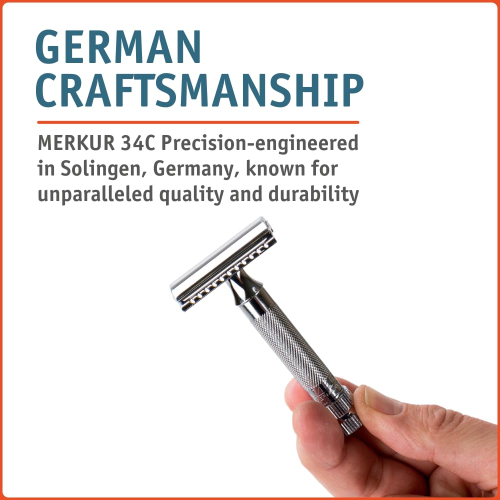 Merkur 34C head detail showing closed comb for reduced irritation