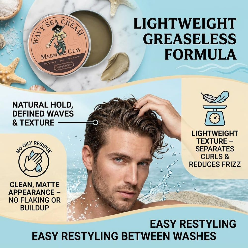 MERMANS CLAY being applied to damp curly hair to define waves and reduce frizz