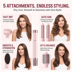 MESCOMB five attachments laid out for versatility and organized styling options