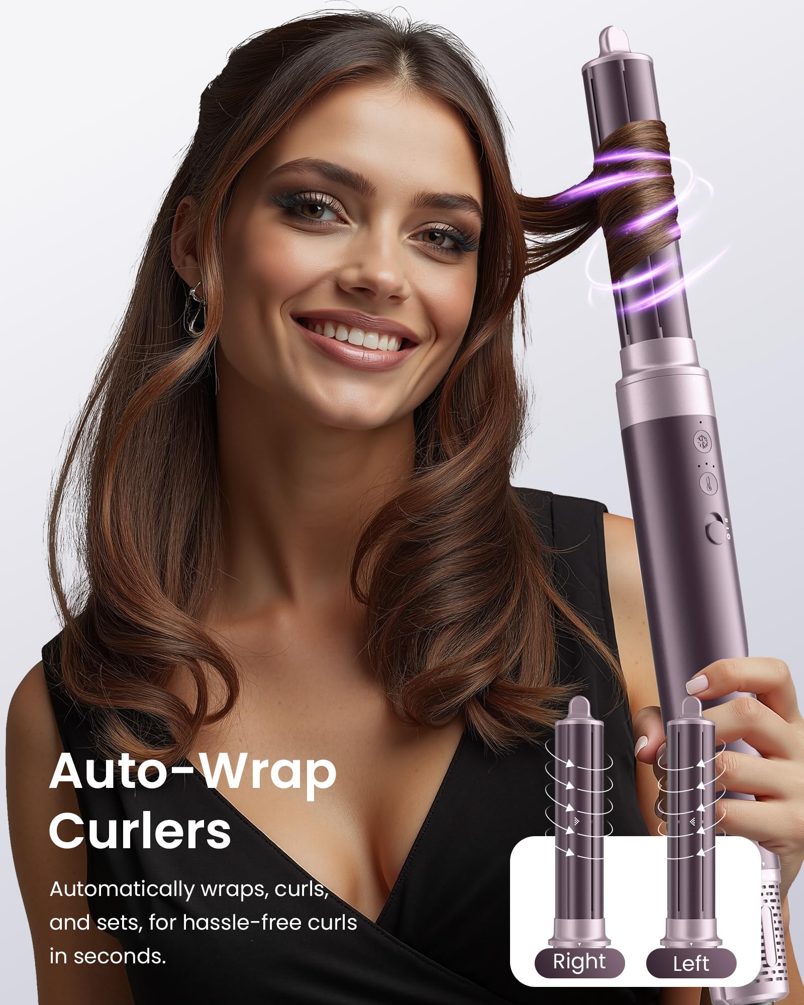 MESCOMB auto-wrap curler detail showing easy curl creation without clips