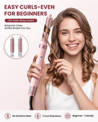 MESCOMB auto-wrap curler close-up demonstrating gentle air curling without clips