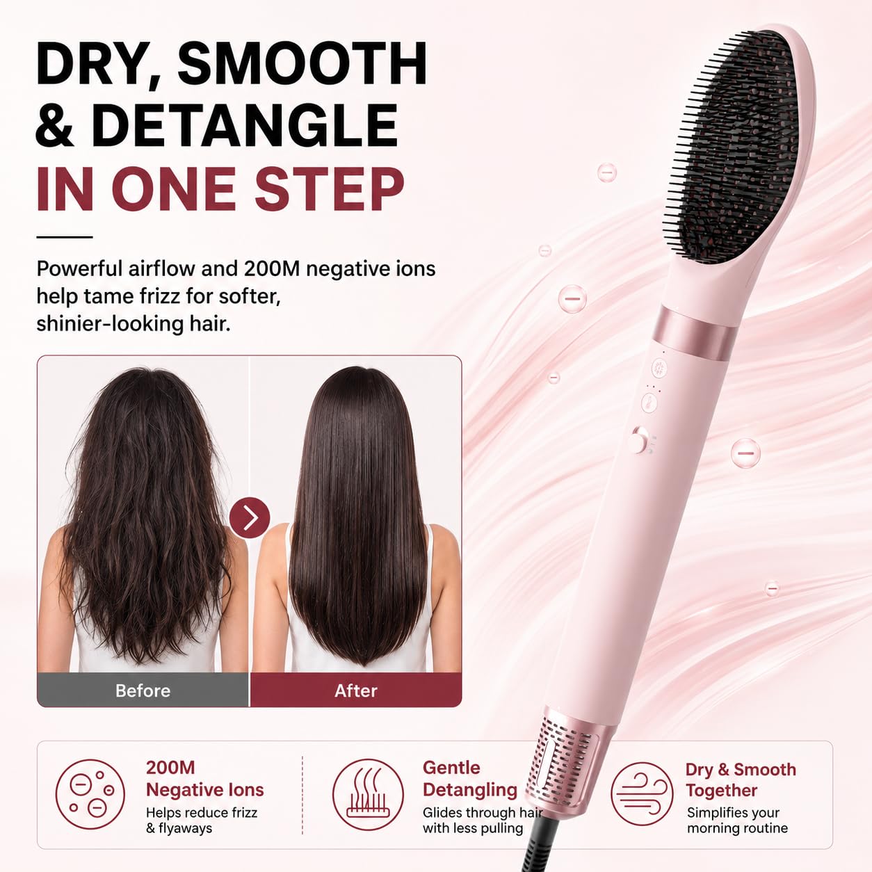 MESCOMB oval brush bristles detail for smooth shaping and added volume