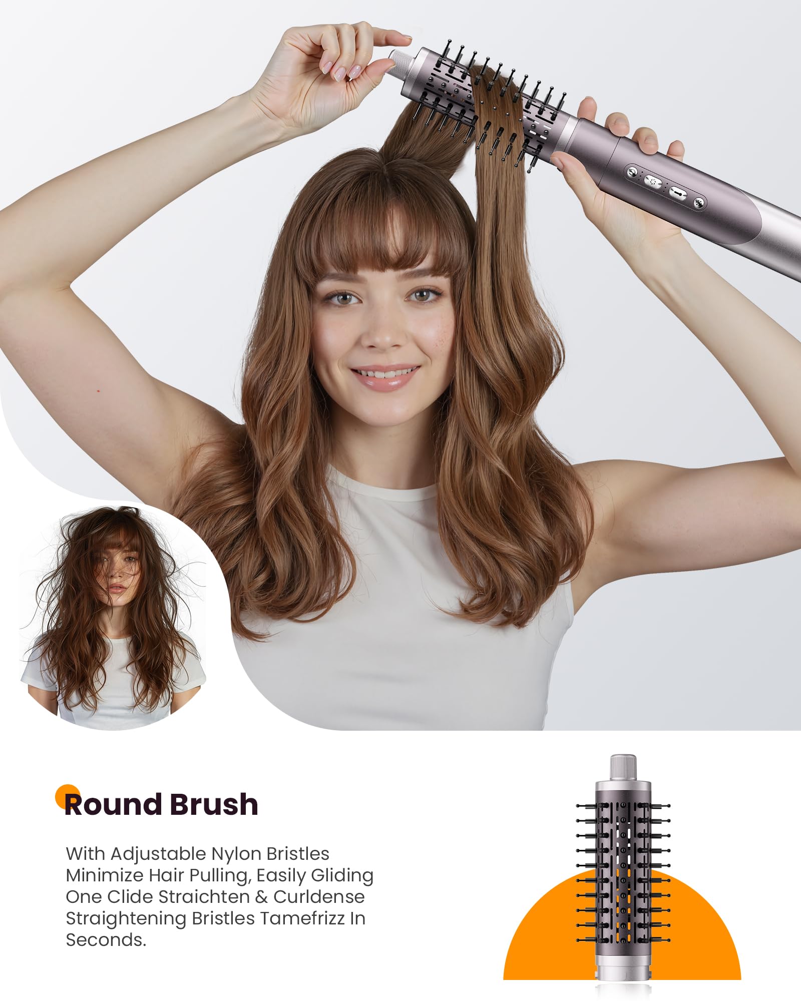 MESCOMB round brush head showing barrel for creating bouncy ends and volume