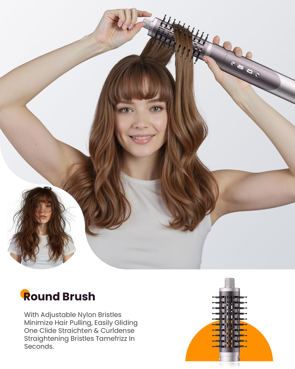 MESCOMB round brush head showing barrel for creating bouncy ends and volume