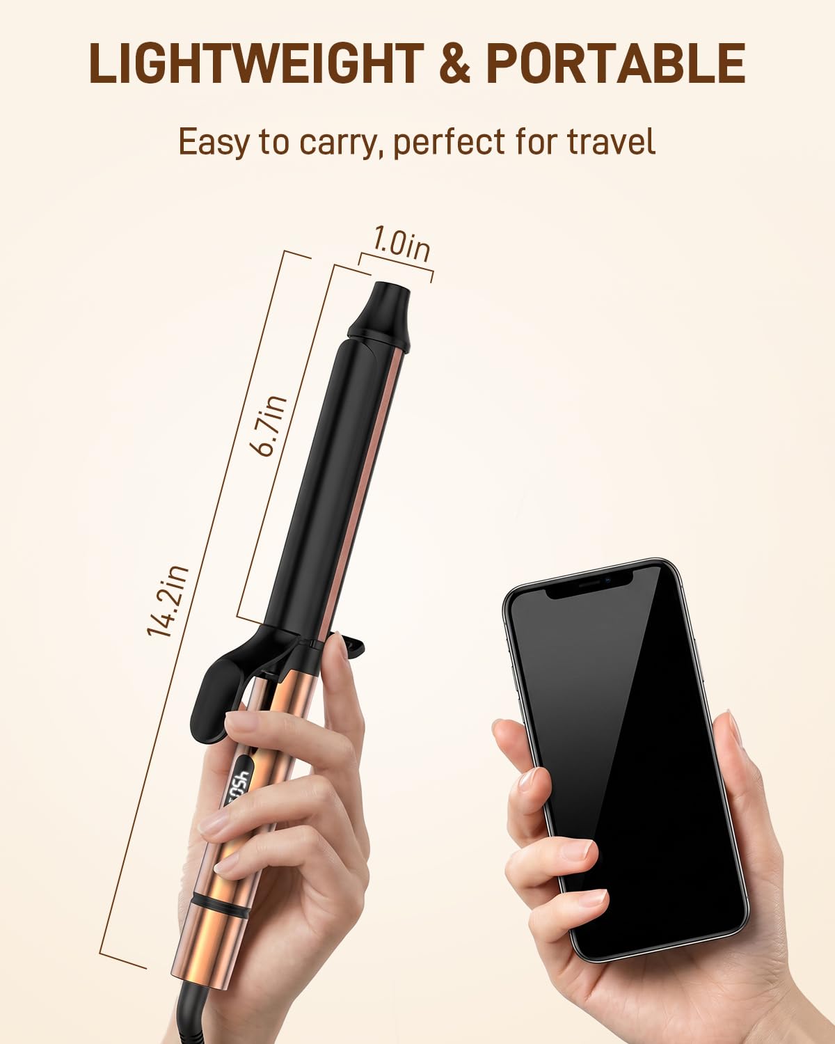MESCOMB size comparison with hand showing extra-long barrel for fewer wraps