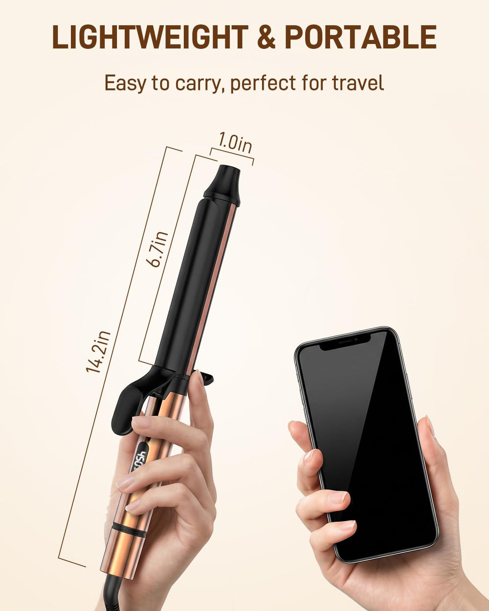 MESCOMB size comparison with hand showing extra-long barrel for fewer wraps