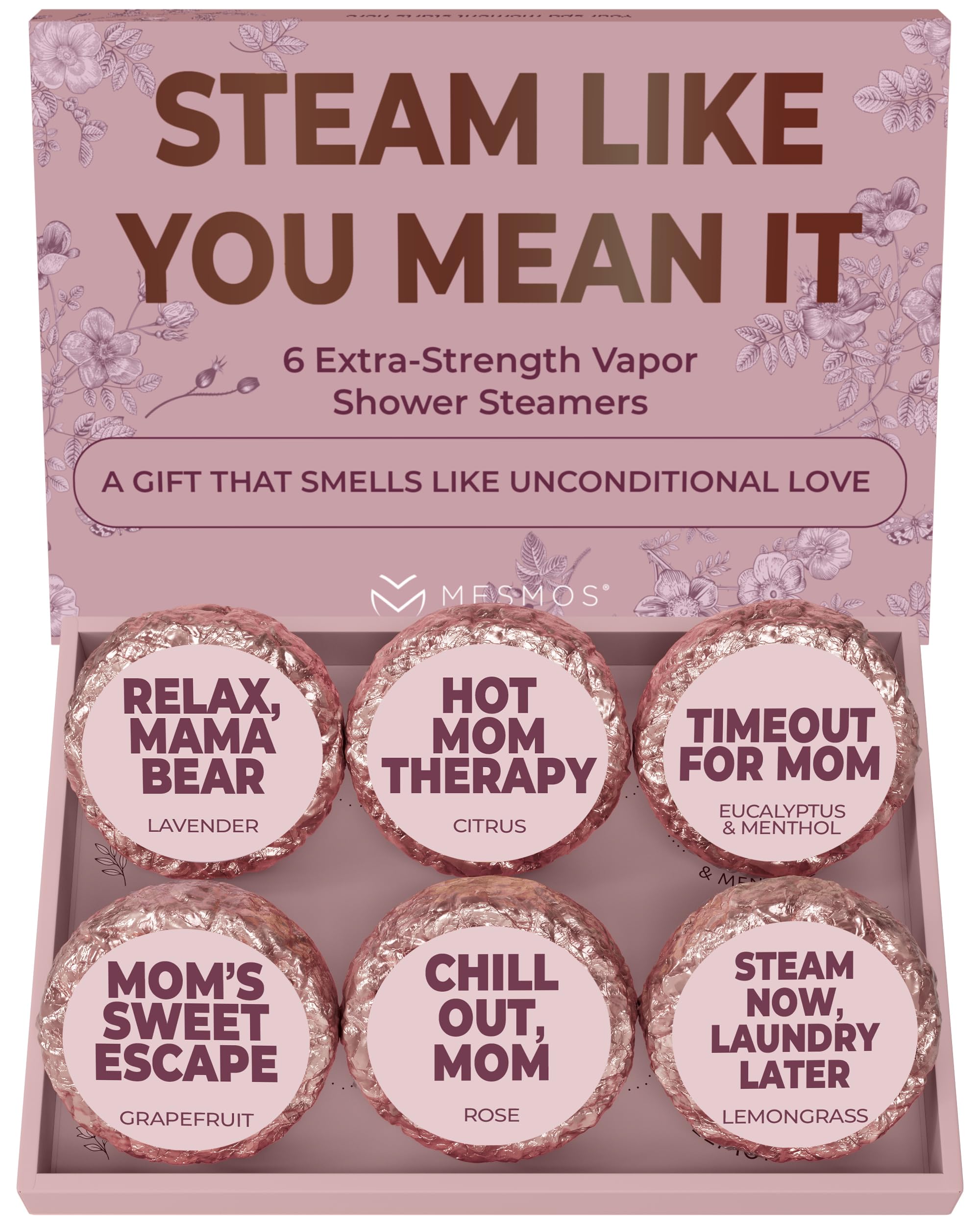 MESMOS front packaging showing six steamers and gift-ready presentation