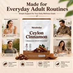 Metabolae Ceylon Cinnamon capsule in hand for size and easy-swallow benefit