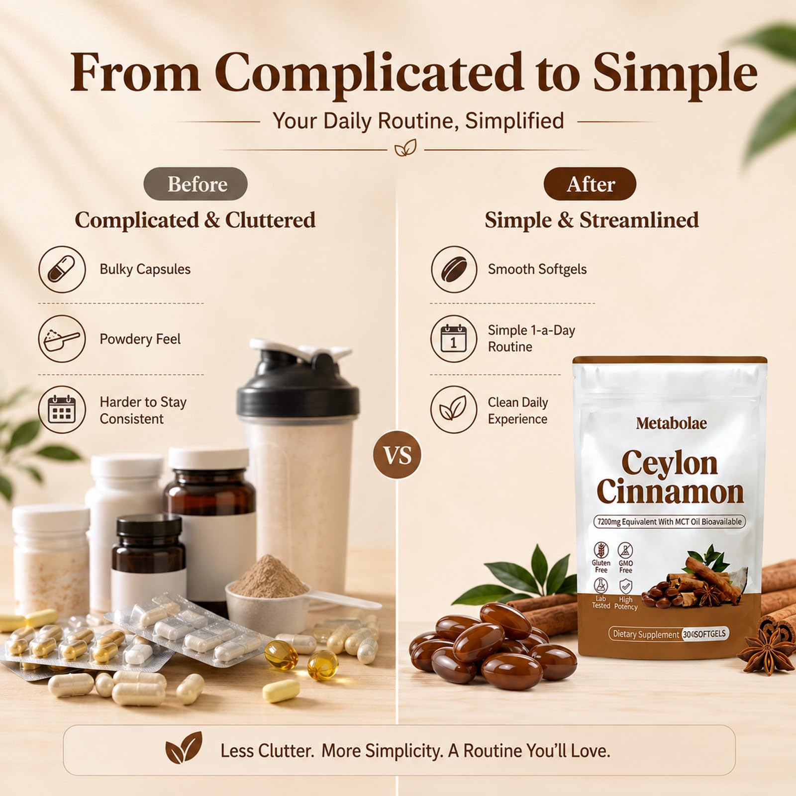 Metabolae Ceylon Cinnamon bottle in kitchen lifestyle scene for daily routine
