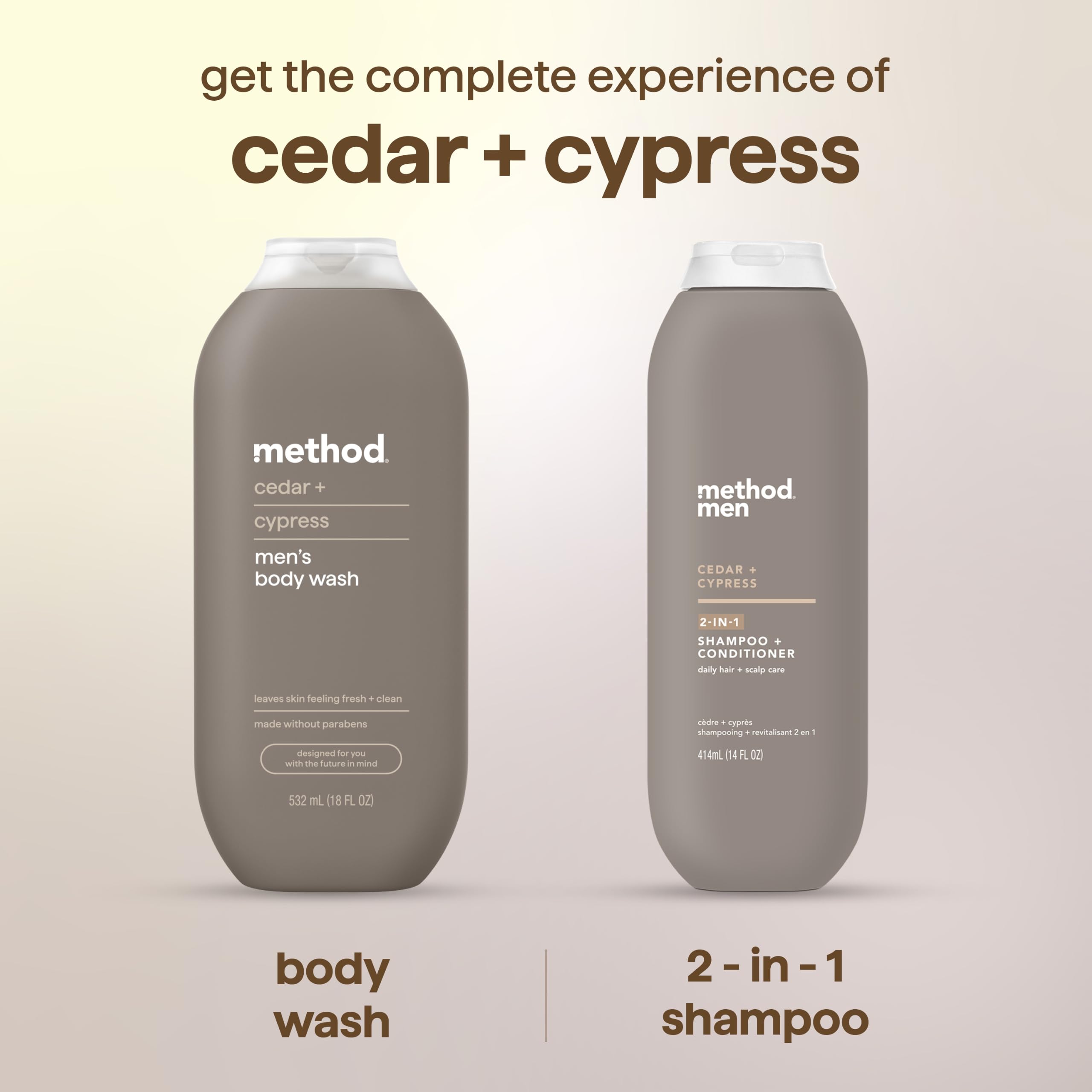 Method cedar + cypress fragrance notes image evoking woody, fresh scent