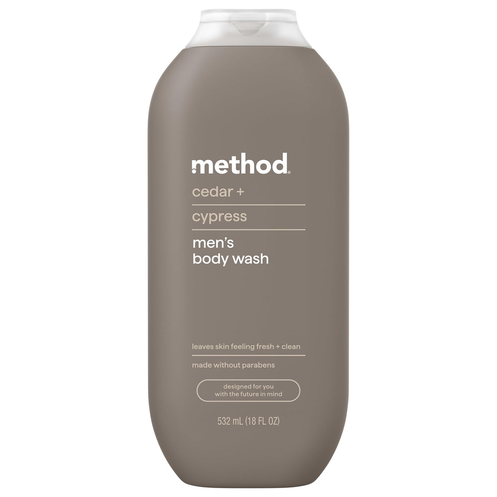 Method cedar + cypress front bottle showing 18 fl oz and recyclable benefits