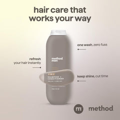Method shampoo 2-in-1 lather close-up showing rich foam and quick rinse