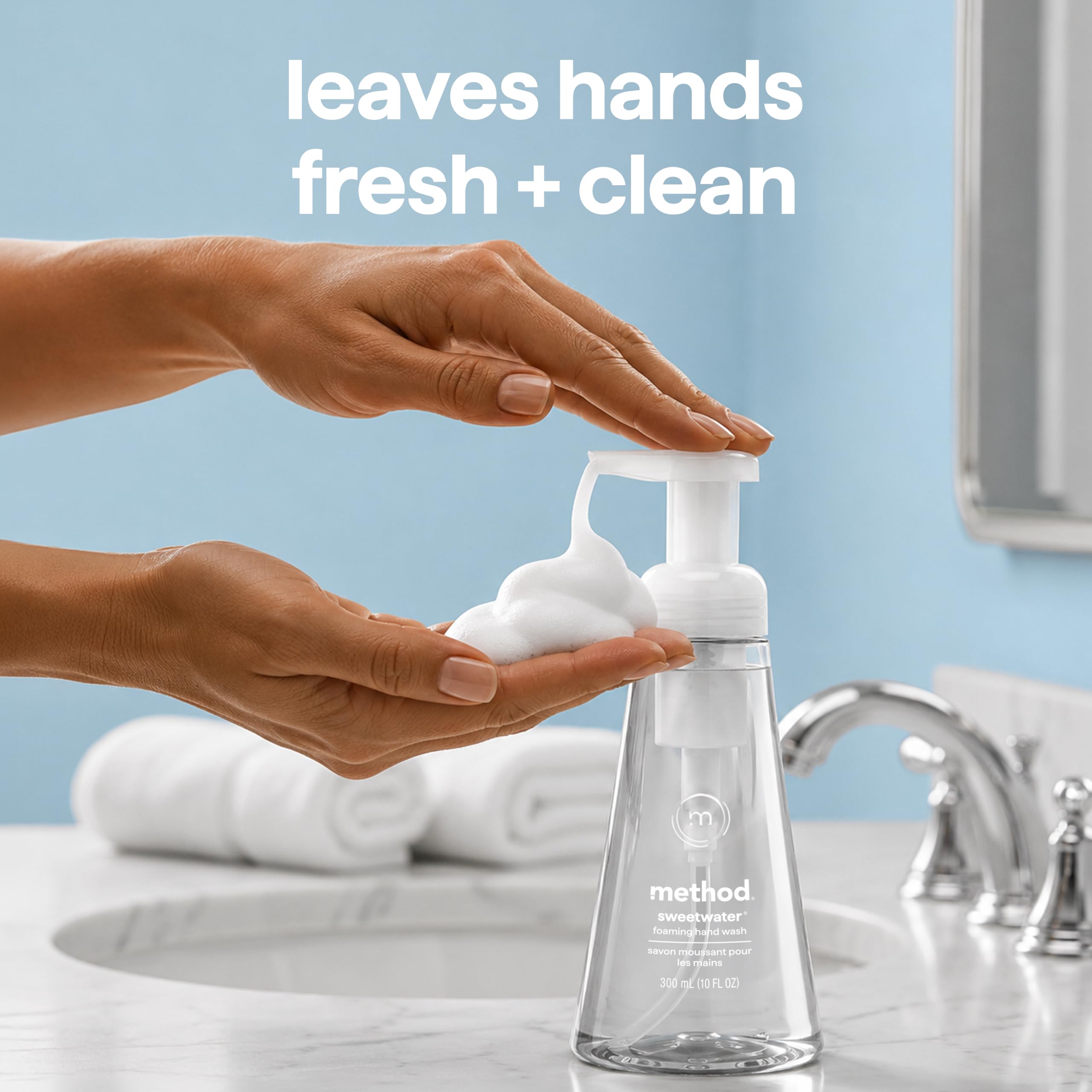 Method bottle by sink in bathroom lifestyle scene for everyday use