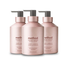 Method vanilla raspberry three-pack front view showing refillable bottles and scent