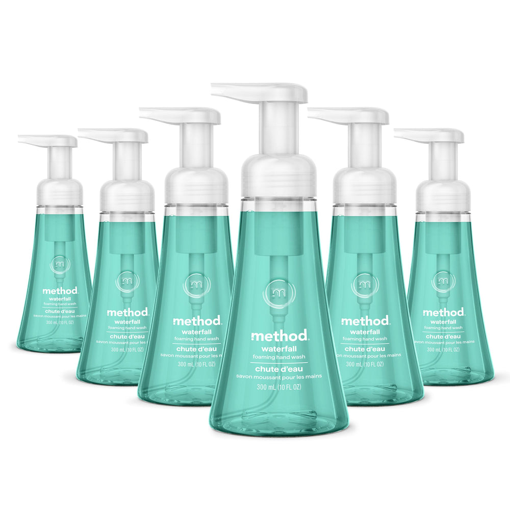Method waterfall front view six-pack showing bottles and scent benefits