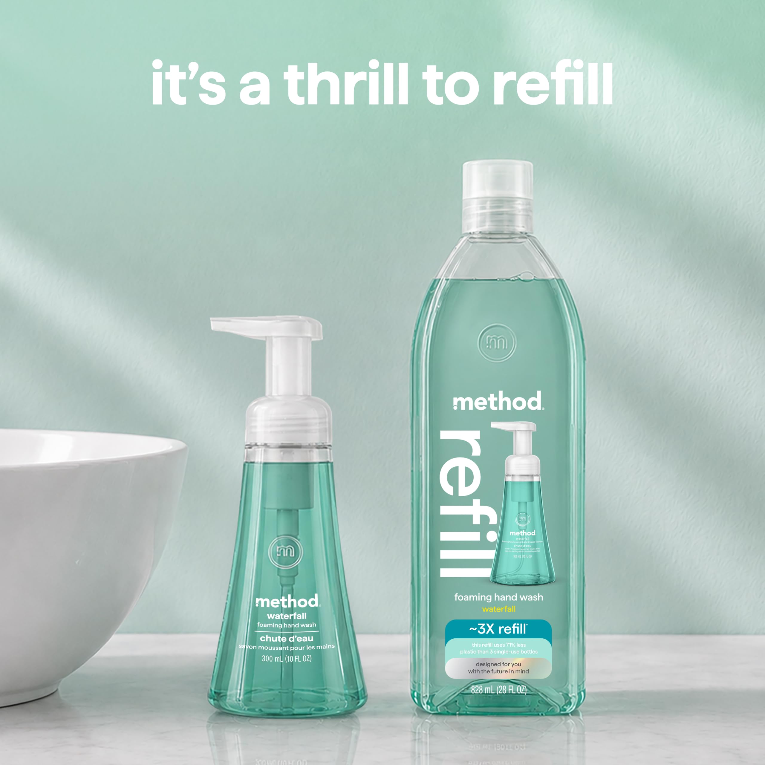 Method Waterfall pouring into dispenser for easy, low-spill refills