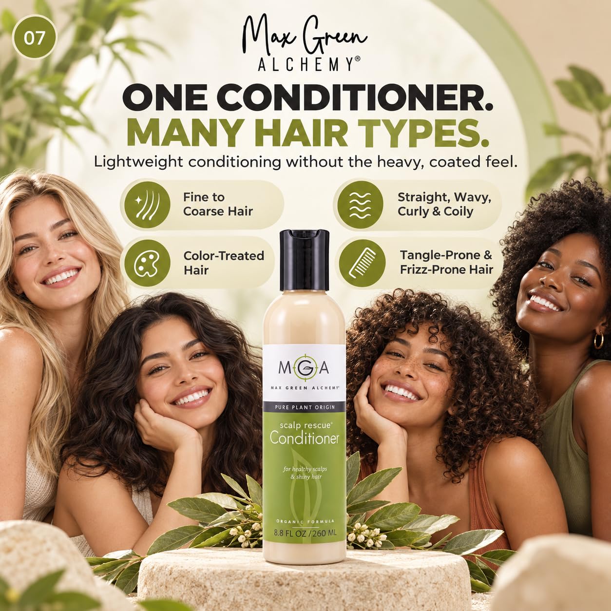 Max Green Alchemy on curly hair after use showing defined, frizz-free curls