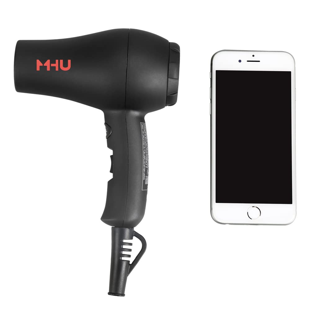 MHD mini hair dryer with 1.8m cord and hanging loop for flexible placement