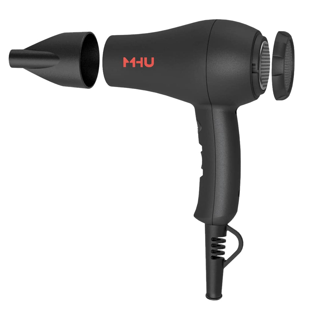 MHD mini hair dryer on bathroom counter demonstrating travel-ready convenience
