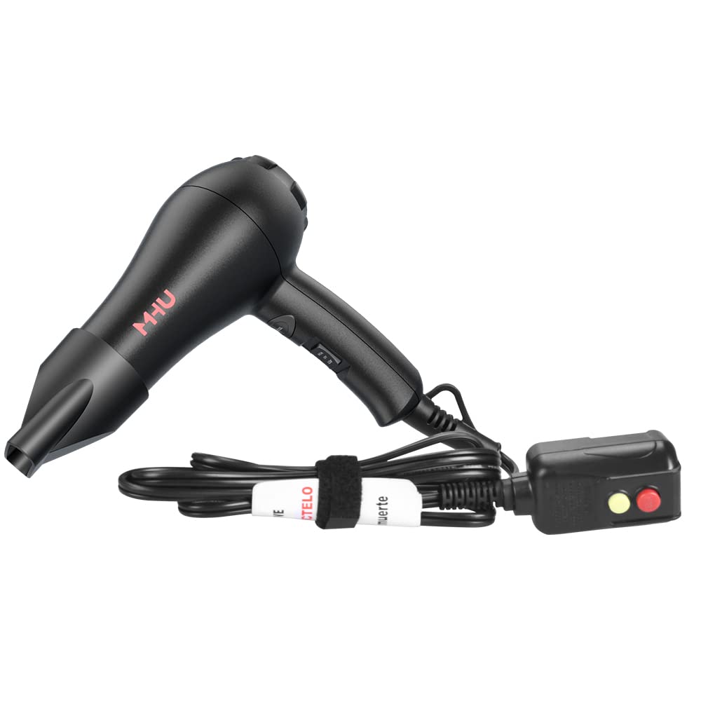MHU mini blow dryer in use styling hair showing fast touch-up and frizz reduction benefit