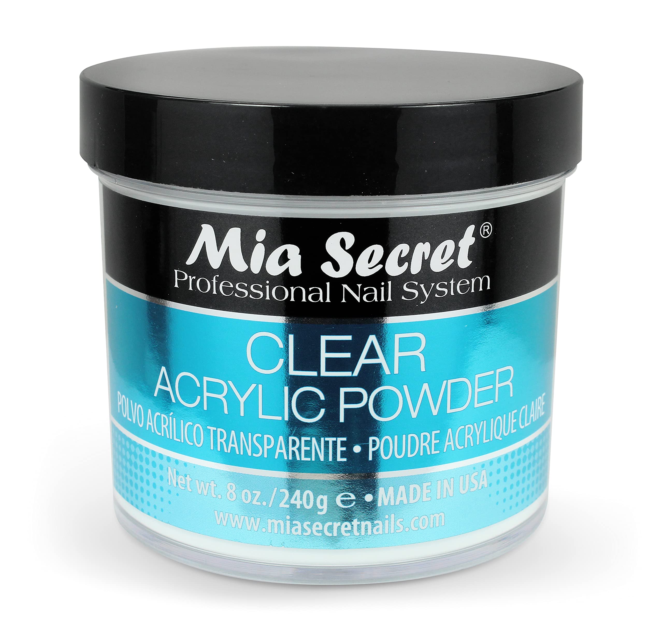 Mia Secret front package view showing clear acrylic powder and professional presentation