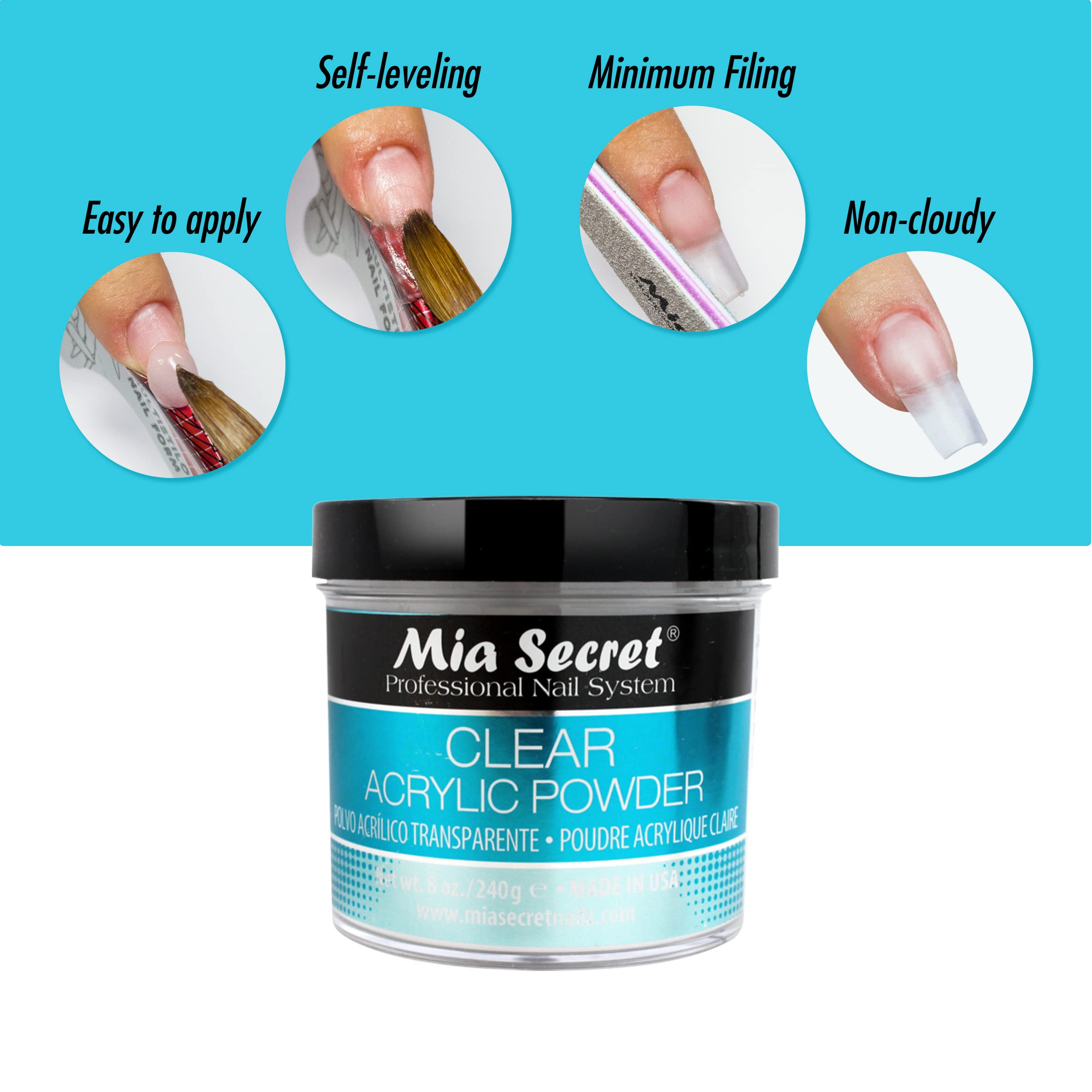 Mia Secret 8oz container next to ruler showing size and professional quantity advantage