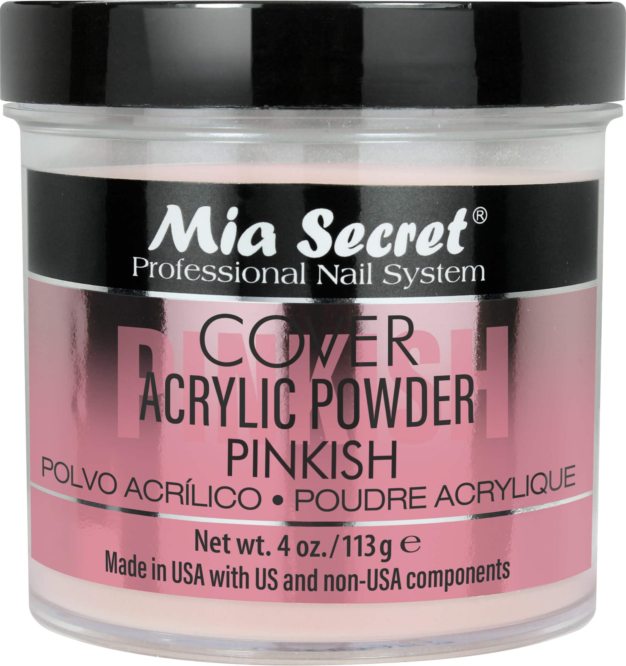 Mia Secret Cover Pinkish front jar showing brand and clean packaging benefit