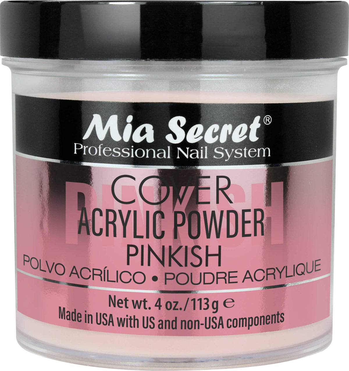 Mia Secret Cover Pinkish front jar showing brand and clean packaging benefit