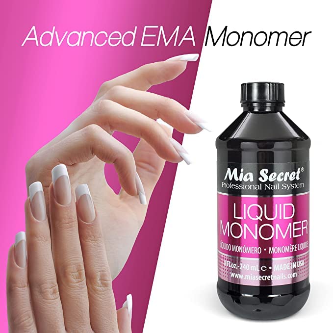 Close-up of Mia Secret monomer liquid clarity for smooth bead control