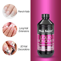 Nail technician applying Mia Secret monomer demonstrating consistent beads