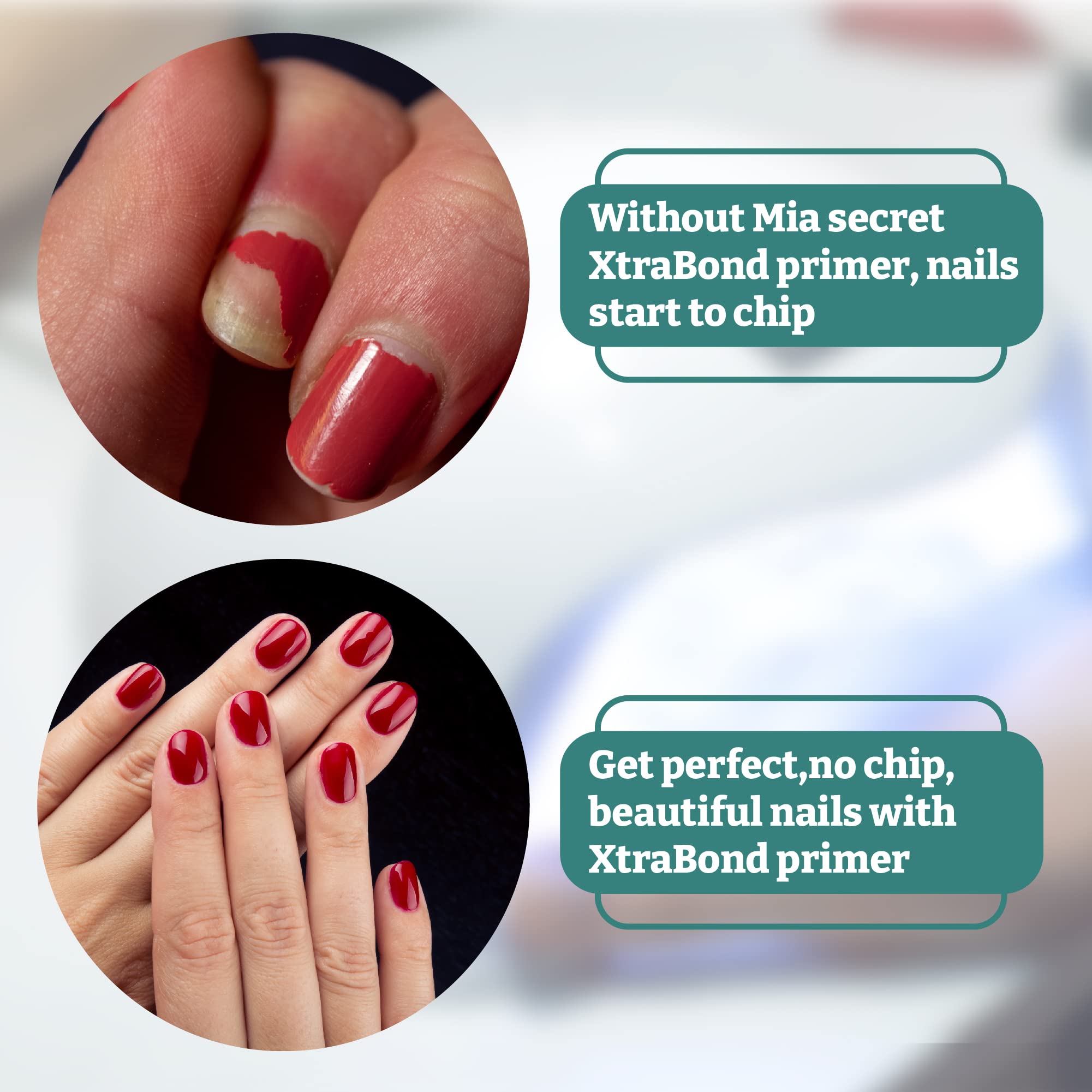 Close-up of Mia Secret label emphasizing acid-free, no-burn formula