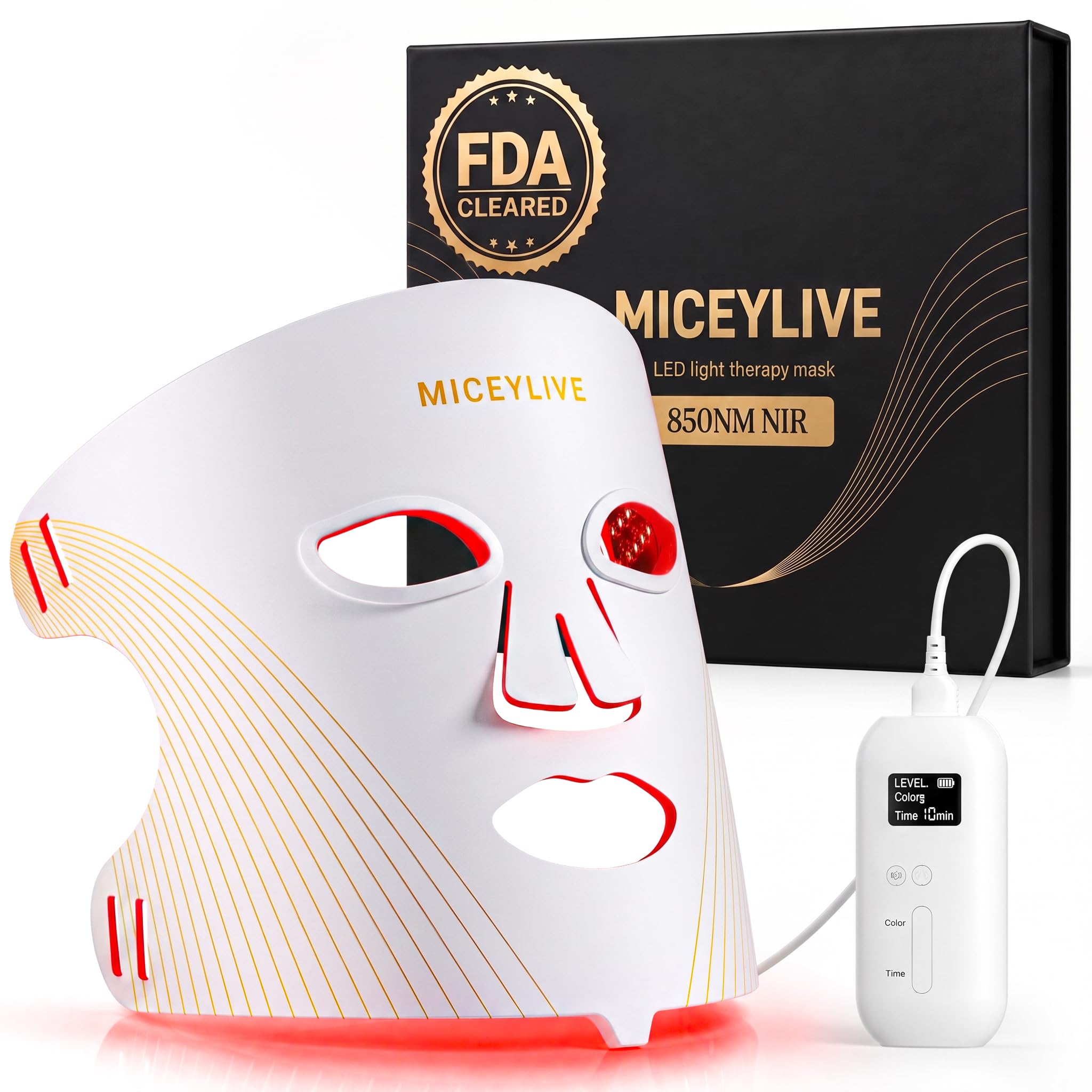 MICEYLIVE front mask view showing full-face LED coverage and even exposure benefit