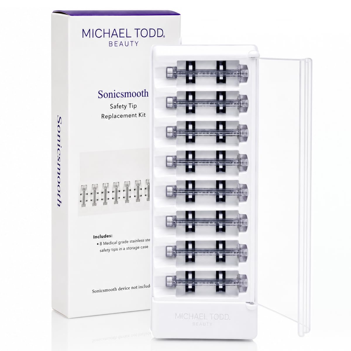 MICHAEL TODD front packaging showing eight single-use dermaplaning refills for convenience